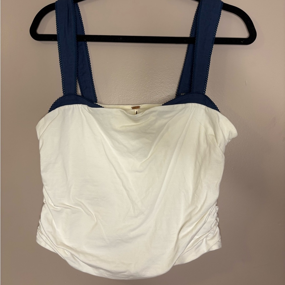 Free People Crop Top White and Blue Tank Top Size L